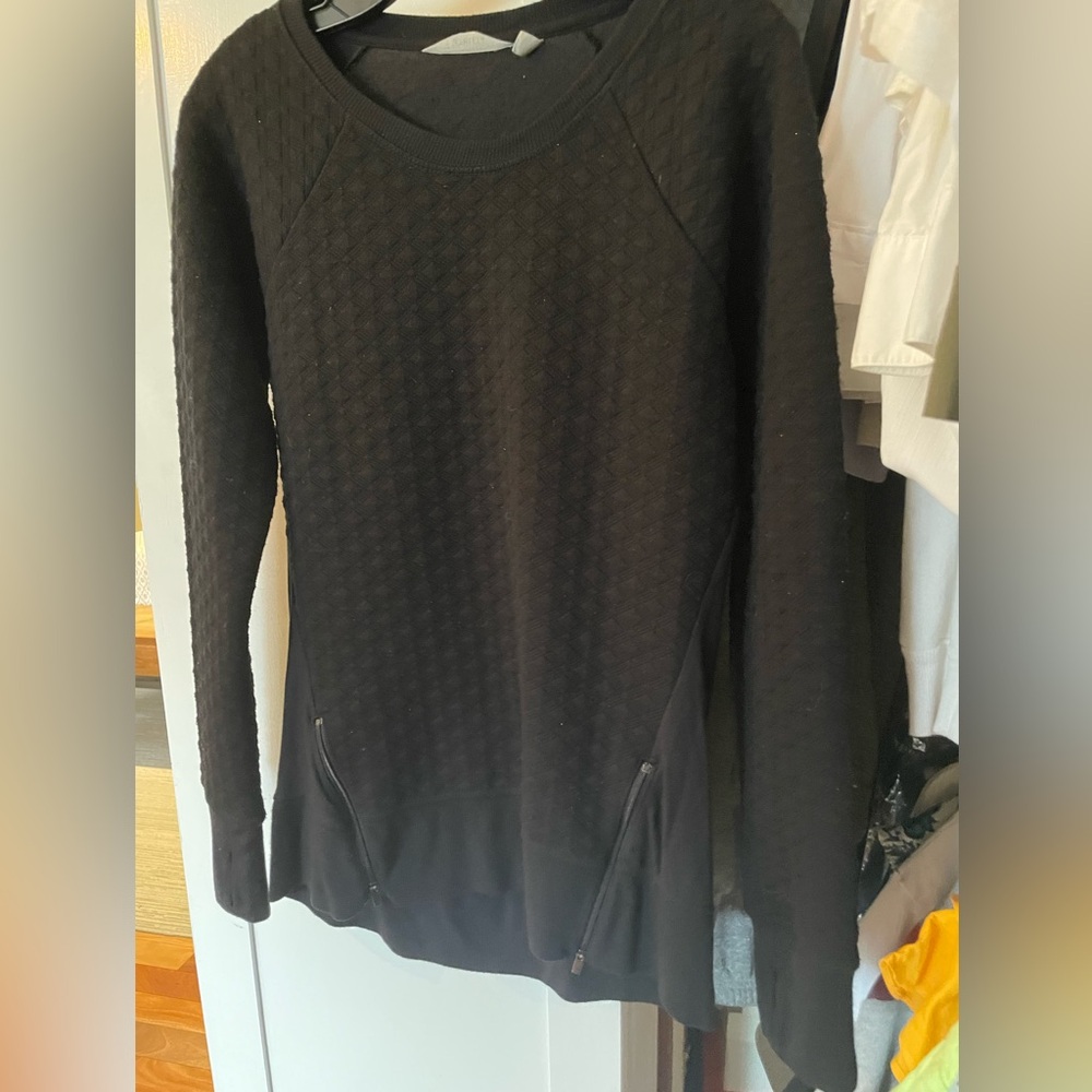 Athleta Black Textured Sweater with Zipper Details metallic threads Sz. S